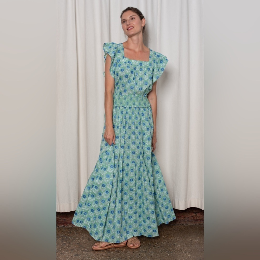 New! Ophelia & Indigo Sylvie Skirt In Green And Blue Azalea Print Small Nwt! — image 3 of 8